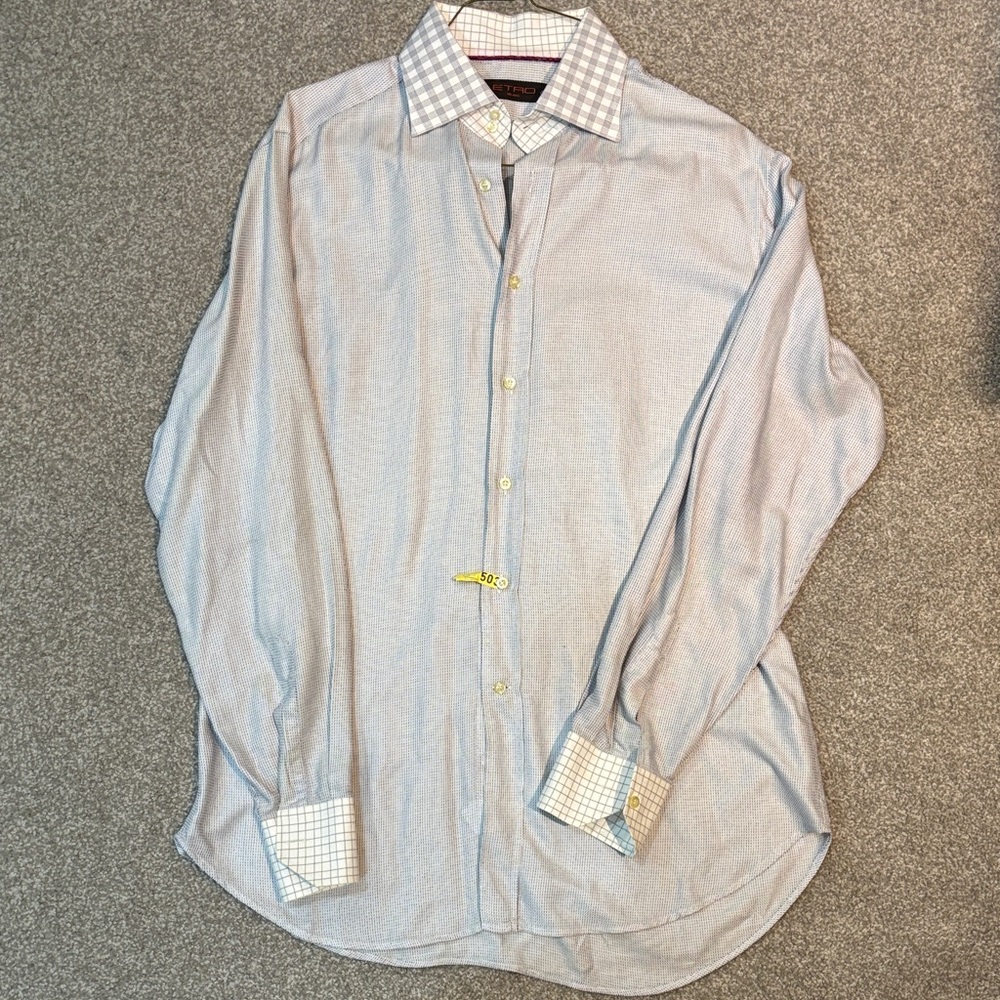 Etro Light Blue Dress Shirt with Checkered Collar